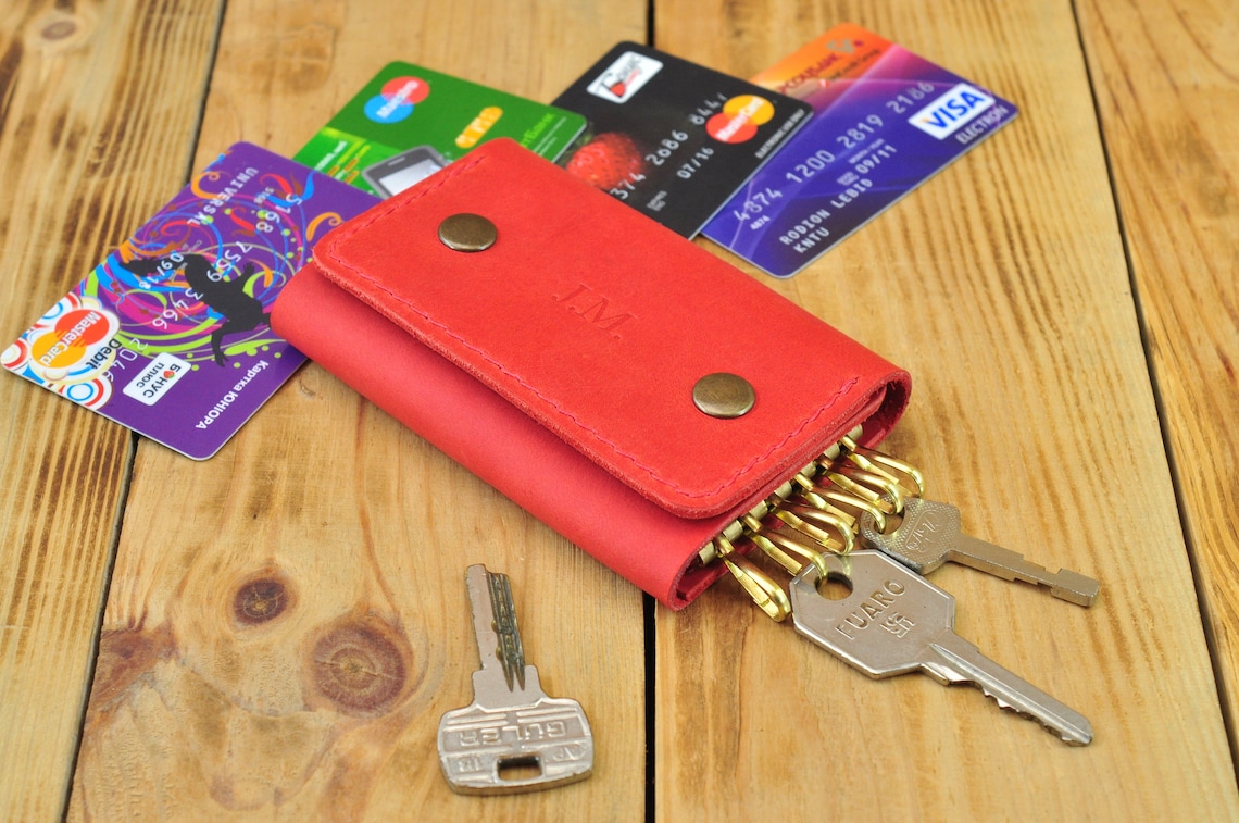 Key holder wallet Leather key case Card holder keychain Key Etsy