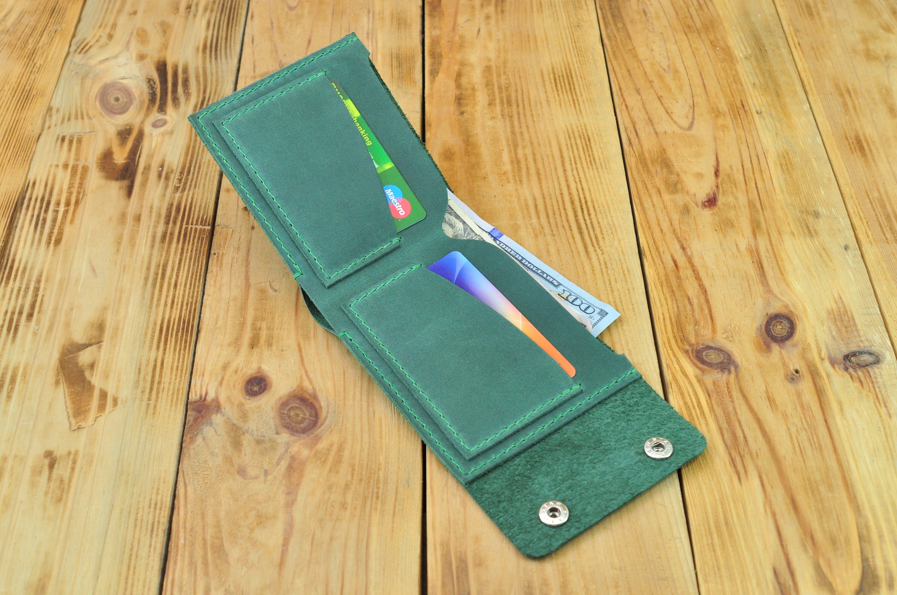 Wallet for money credit cards coins green handmade Etsy