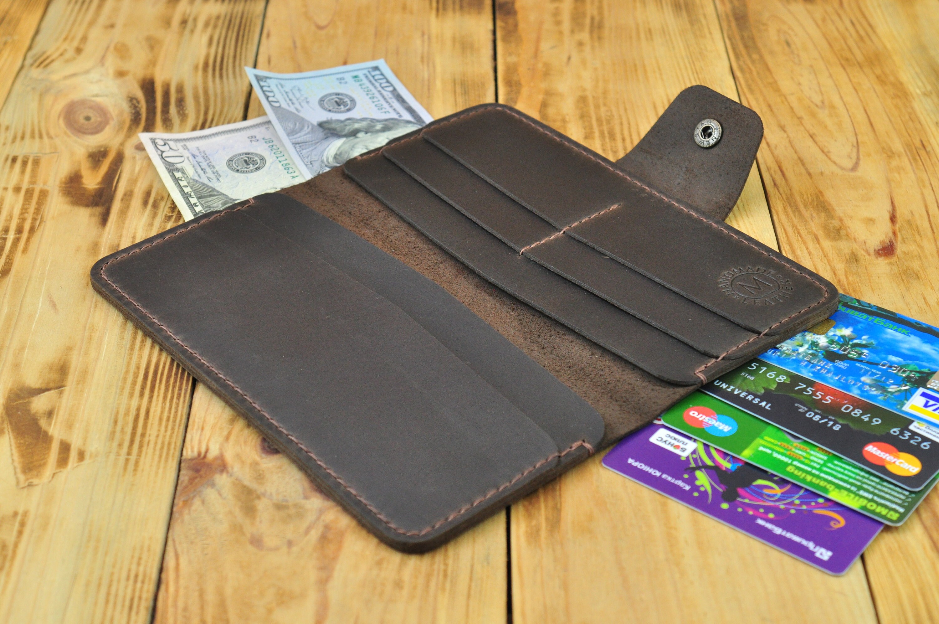 Dark Brown leather wallet Brown purse Brown billfold Mens Etsy