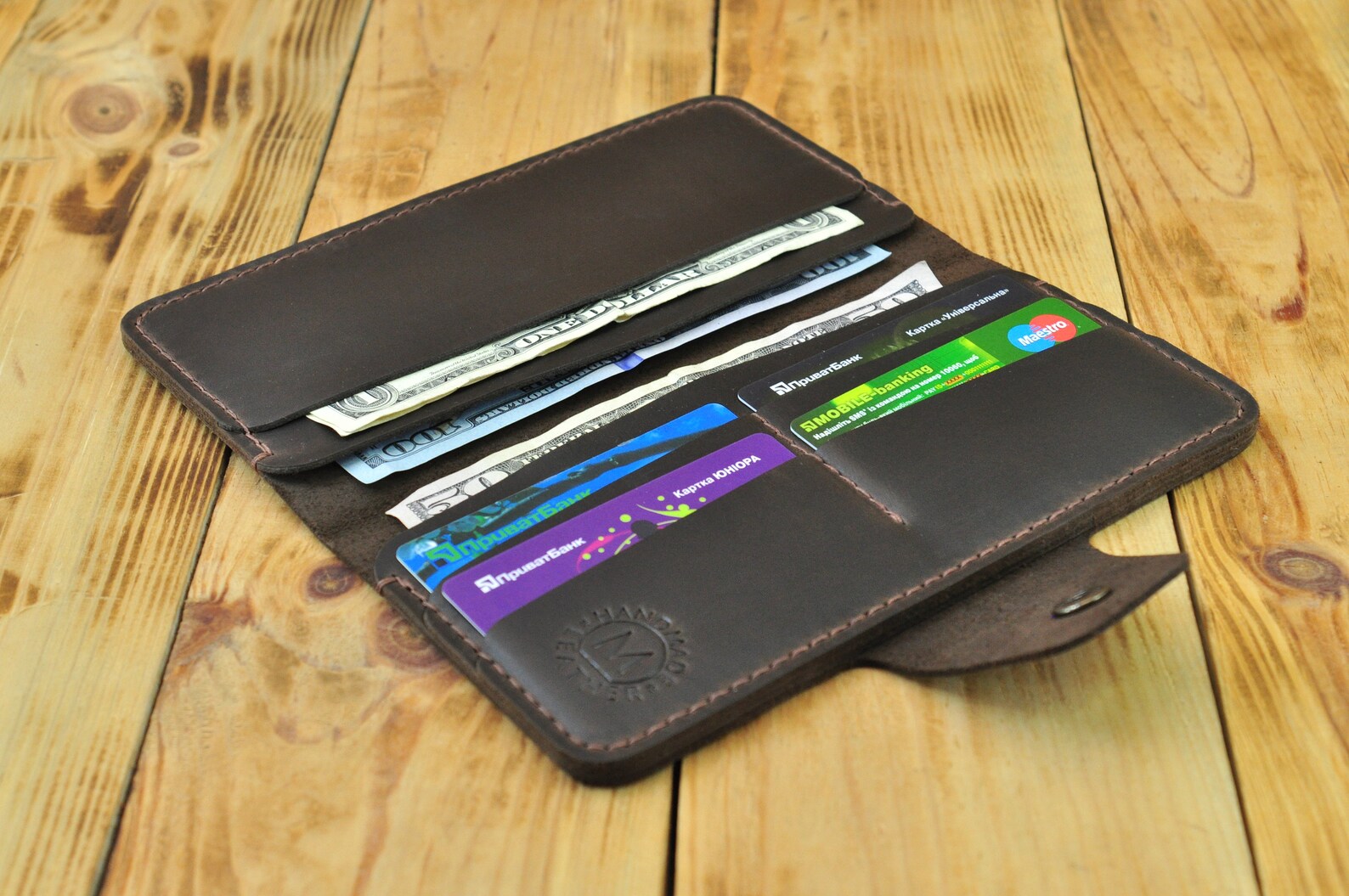 Dark Brown leather wallet Brown purse Brown billfold Mens Etsy