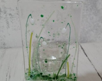 snowdrop flower tealight - fused glass