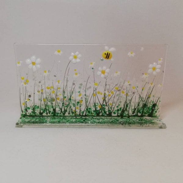 daisy flowers fused glass suncatcher