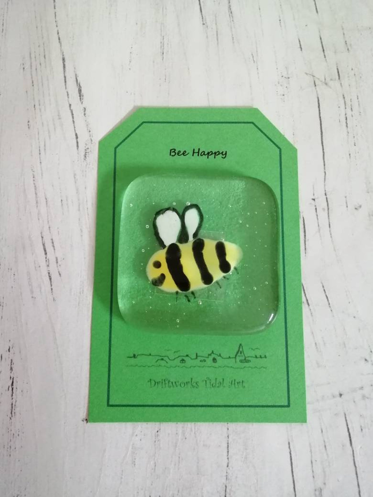 Bee happy pocket token fused glass keepsake handmade glass ...