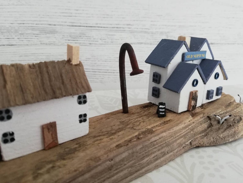 driftwood art handmade driftwood \u2013 whitstable village scene \u2013 driftwood driftwood house driftwood cottage little wooden house