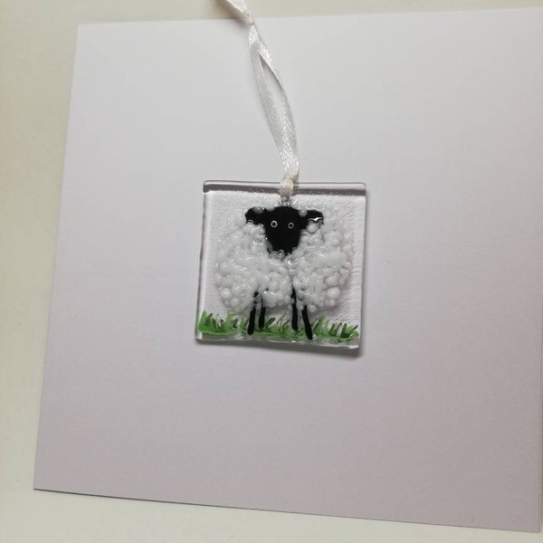 Handmade fused glass sheep card - blank inside
