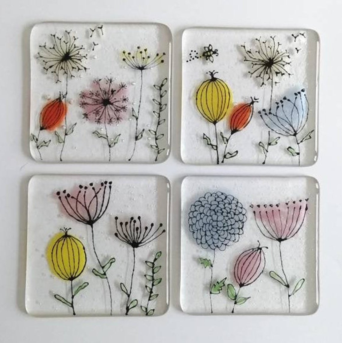 Coaster fused glass coasters fused glass flower coaster Etsy