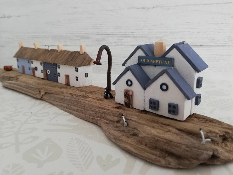 driftwood art handmade driftwood \u2013 whitstable village scene \u2013 driftwood driftwood house driftwood cottage little wooden house