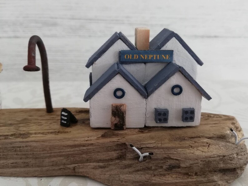 driftwood art handmade driftwood \u2013 whitstable village scene \u2013 driftwood driftwood house driftwood cottage little wooden house