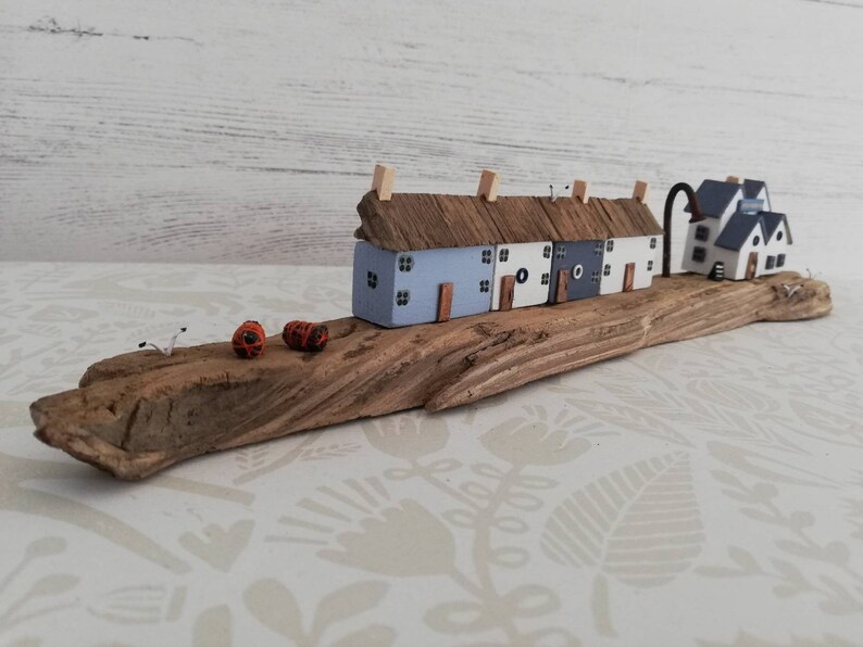 driftwood art handmade driftwood \u2013 whitstable village scene \u2013 driftwood driftwood house driftwood cottage little wooden house