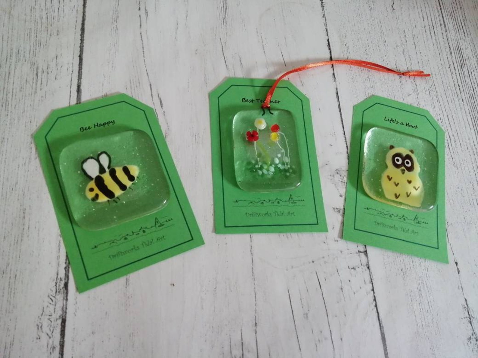 Bee happy pocket token fused glass keepsake handmade glass ...