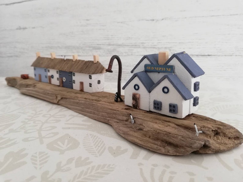 driftwood art handmade driftwood \u2013 whitstable village scene \u2013 driftwood driftwood house driftwood cottage little wooden house