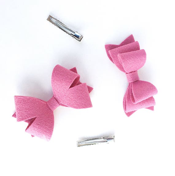 Rose Pink Felt Hair Bows Felt Hair Clips Little Girl Hair Etsy