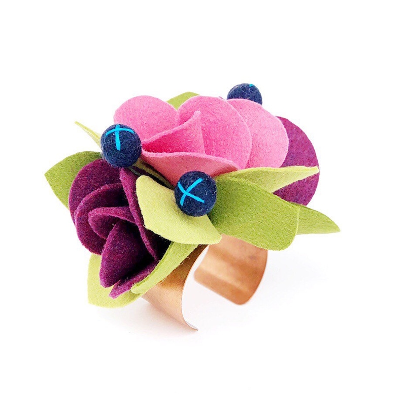 Felt Flowers Wrist Corsage Wrist Corsage Pink and Purple Floral Happy Day Accessory .