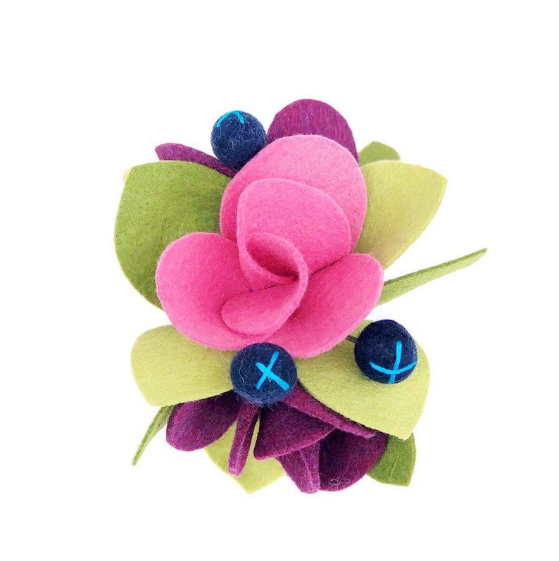 Felt Flowers Wrist Corsage Wrist Corsage Pink and Purple Floral Happy Day Accessory .