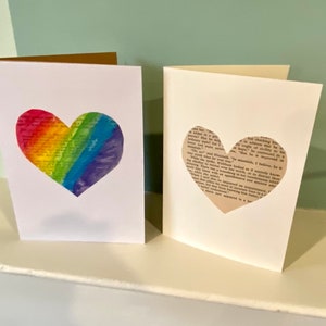 Heart card for Valentine's Day / rainbow, LGBT, LGBTQ+ pride / love / romance / anniversary / valentine / handmade / vintage book / library