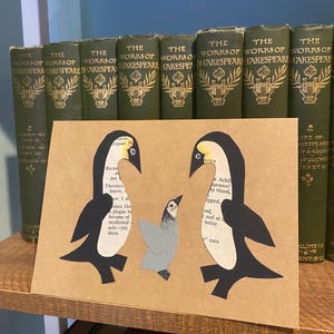 Tarjeta de pingüino: bebé recién nacido o futuro padre/madre/vacaciones/invierno/hecho a mano/libro antiguo/biblioteca