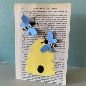 Honey Bee and Hive Card: blij / feest / baby- of huwelijksdouche / bruid, bruidegom of ouder / leuk, lief / vintage boek / bibliotheek