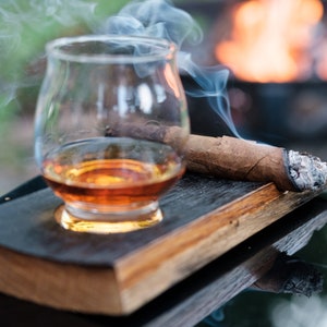 Rustic Cigar Holder and Whiskey Coaster - Handmade from Reclaimed Whiskey Barrel - Perfect Whiskey and Cigar Gift