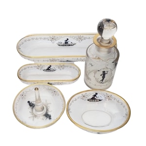 STEINSCHONAU Glass Adolf Beckert 5 Pieces Dressing Table Set c1915 Enamel & Gilt