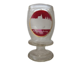 Antique BIEDERMEIER Bohemian Glass Ruby Flashed Goblet Engraved Johanesberg