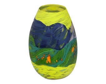 LYNDEN OVER ondertekende Happy Days Studio glazen vaas "Tall LAVA Glass Nieuw-Zeeland