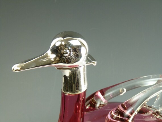 Vintage Silver Plate Glass Duck Decanter - Glass Silver Duck Decanter Vintage Silver Plate Glass Duck Decanter - Glass Silver Duck Decanter