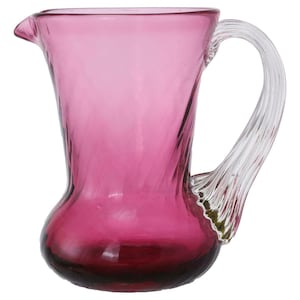 Antique Glass Cranberry Cream Milk Jug 3 3/4&quot; Tall Clear Ribbed Handle