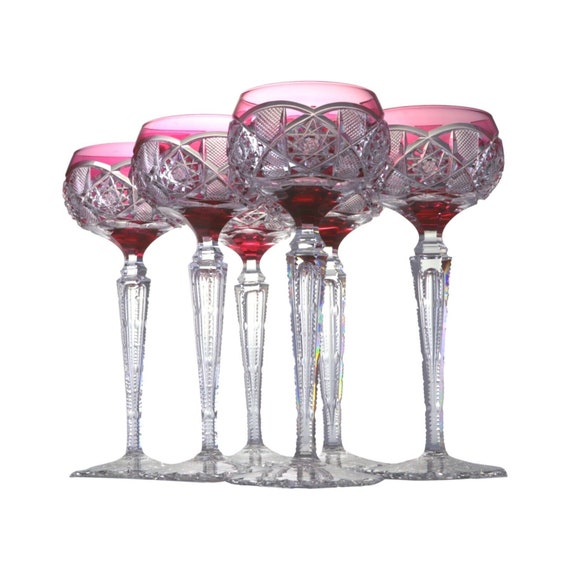 Val Saint  Lmbert   アンティーク酒杯WH　カメイガラス VAL St LAMBERT Crystal - SAARBRUCKEN - Set 6 Hock Wine Glass