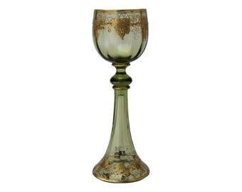 Bohemian / moser Crystal - Green Hock / Roemer Gilt Fruiting Vine Glass - 8"