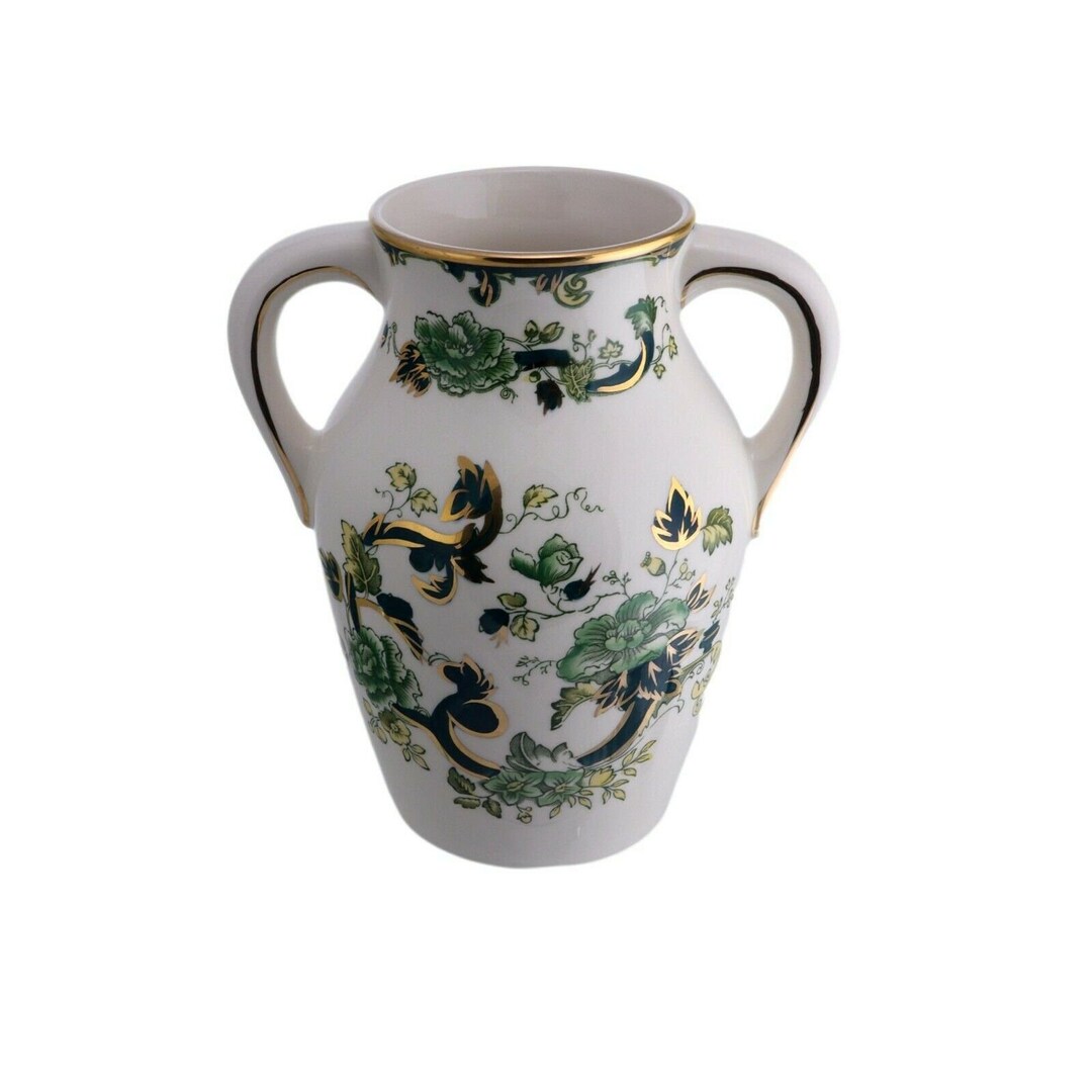 MASONS Ironstone GREEN CHARTREUSE Unusual Grecian Vase Twin