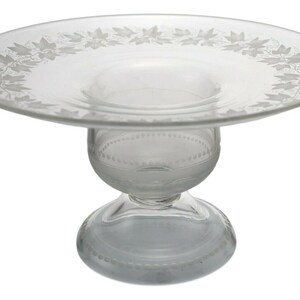 Antique Glass Centrepiece Rose / Flower Posy Bowl Engraved Ivy Leaves c1880