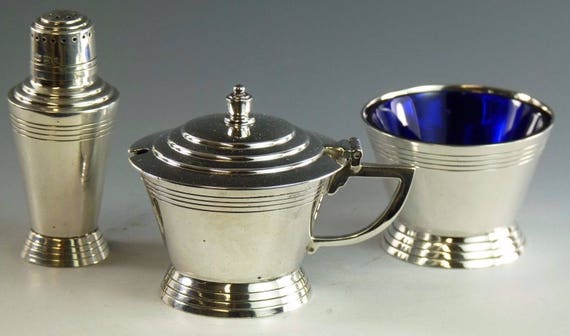 Mappin & Webb Silver - KEITH MURRAY Art Deco - 3 Piece Cruet