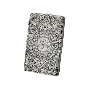 ANTIEK - Sterling zilver - Saunders & Shepherd gegraveerd kaartdoosje - 1900