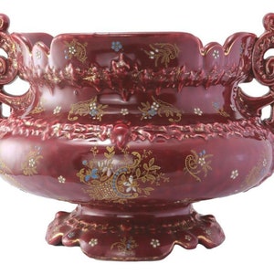 Antique French Gustave De Bruyn Majolica Barbotine Enamel Pottery Cache Pot 1900