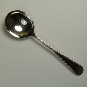 Solid SILVER Cutlery - OLD ENGLISH feather edge - soup spoon / spoons - 6 1/2&quot;