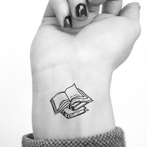 Book Temporary Tattoo, Bookworm Book Lover Reader Gift Idea, Semi Permanent (Set of 3)