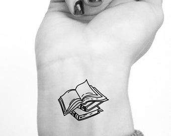 Tatuaje temporal de pila de libros, regalo para el lector (juego de 3)