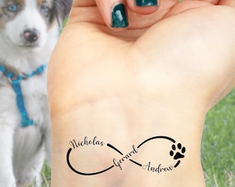Custom Temporary Tattoo, Dog Paw, Dog Names (set of 3)