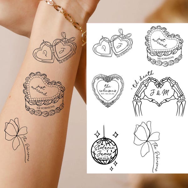 Whimsical Wedding Temporary Tattoos - Custom Personalized Modern Flash Station