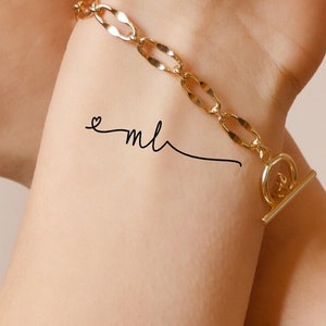 Tatuaje temporal personalizado con iniciales para mujer, niño o pareja (juego de 3)