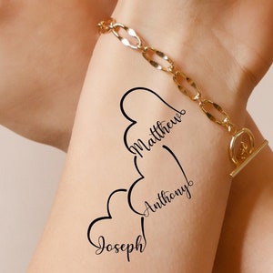 Custom Temporary Tattoo, Hearts With Kids Names (Set of 3)