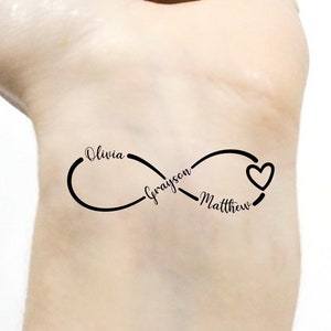 Tatuajes temporales personalizados con nombres de niños y la frase "Amor Eterno" (Juego de 3)