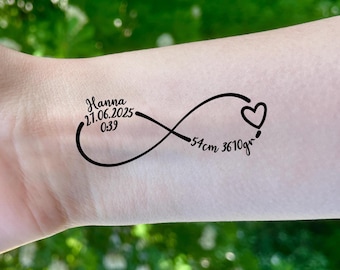 Tatuajes temporales personalizados para bebés con datos de nacimiento (juego de 3)