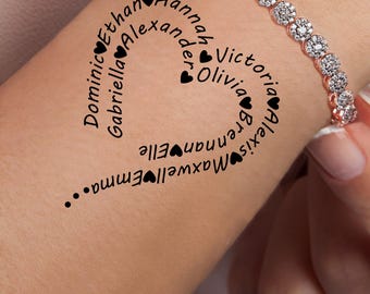 Tatuajes temporales personalizados con nombres de nietos y nietos para mamá y abuela (juego de 3)