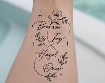 Tatuaje temporal personalizado con nombres de niños - Diseño semipermanente personalizado (juego de 3)
