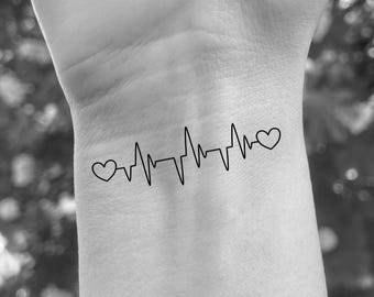 Set de tatuajes temporales de latidos del corazón: diseño de electrocardiograma, tatuaje conmemorativo