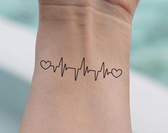 Tatuaje temporal de latidos del corazón - Diseño de electrocardiograma, tatuaje conmemorativo (juego de 3)