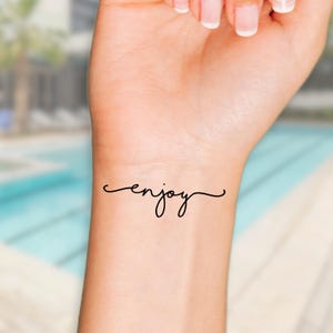 Enjoy Temporary Tattoos, Designs Flash Tat Temp Sign Stickers Forearm Fonts Tiny Fake Word Long Lasting Semi Permanent (Set of 3)