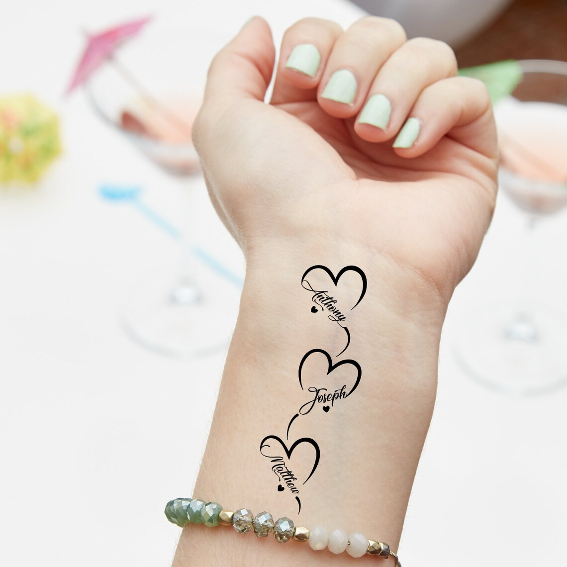 Custom Temporary Tattoo Hearts With Kids Names set of 3 Etsy Canada