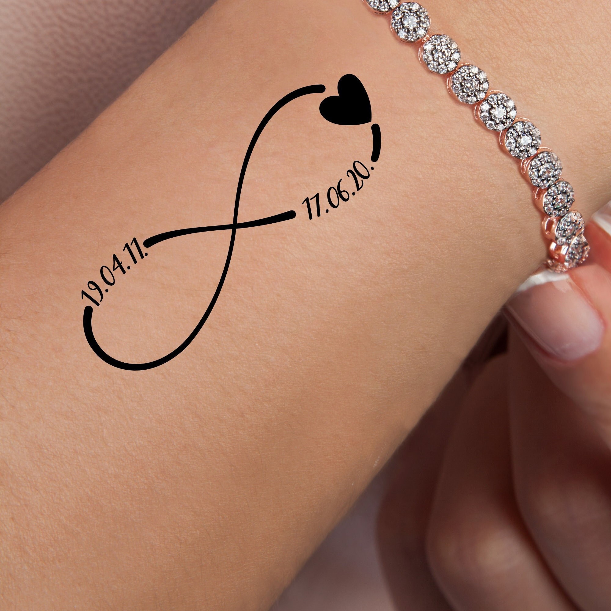 Custom Temporary Tattoo, Eternal Love Birth Date (Set of 3)